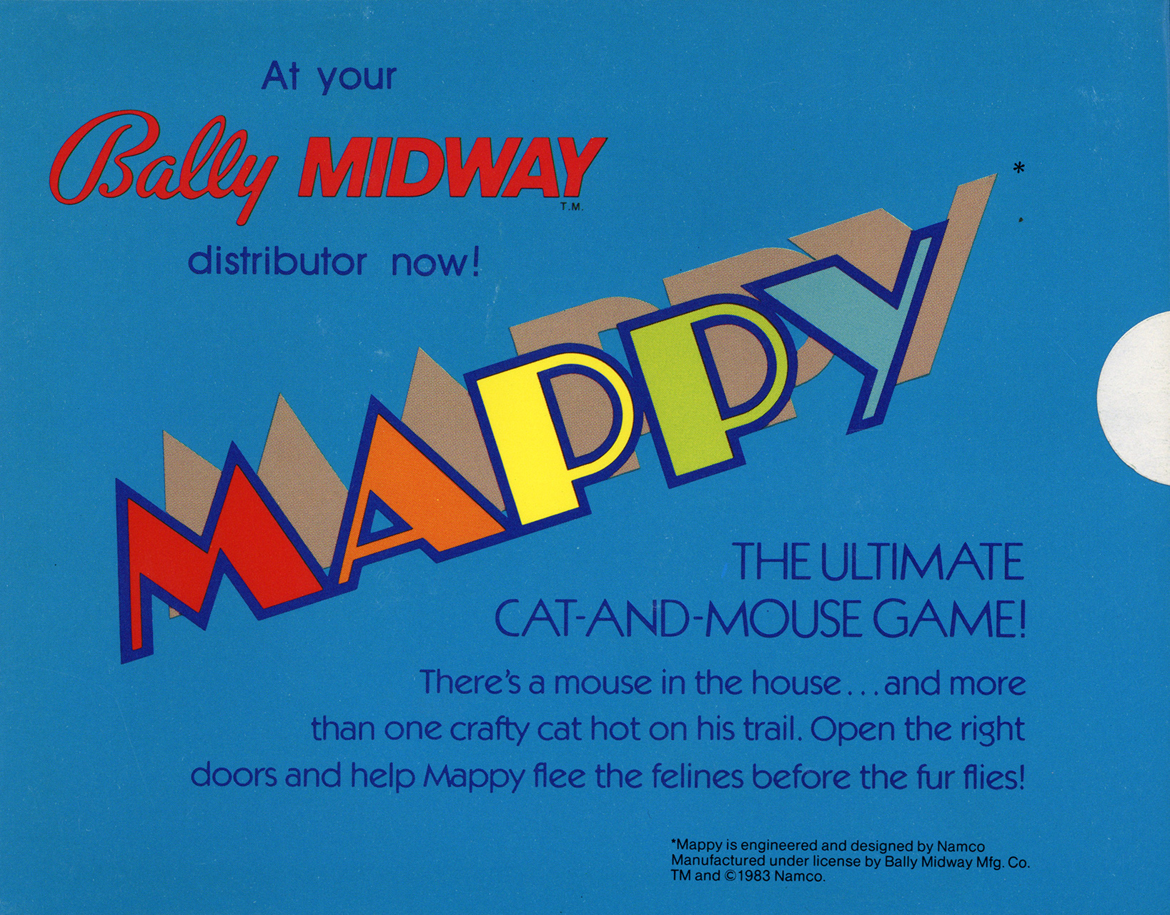 1983 BALLY/MIDWAY FACTORY ORIGINAL PROMO FOR MAPPY VIDEO GAME WITH FREE FLYER 